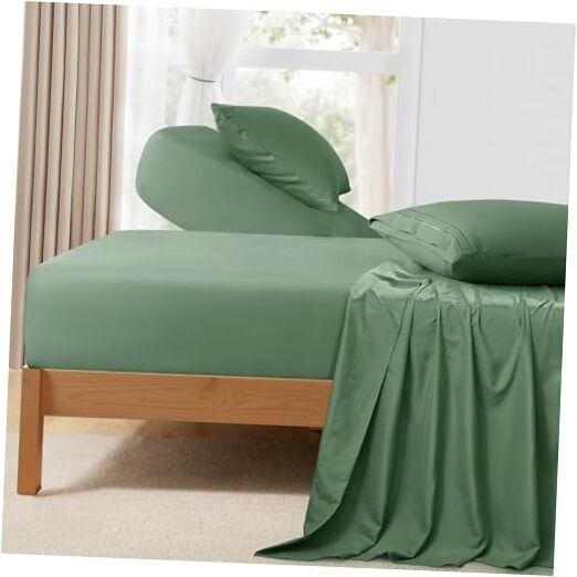 Split Head King Sheet Set - 4 Pieces Flex Top King Sheets for Sage Green gallery