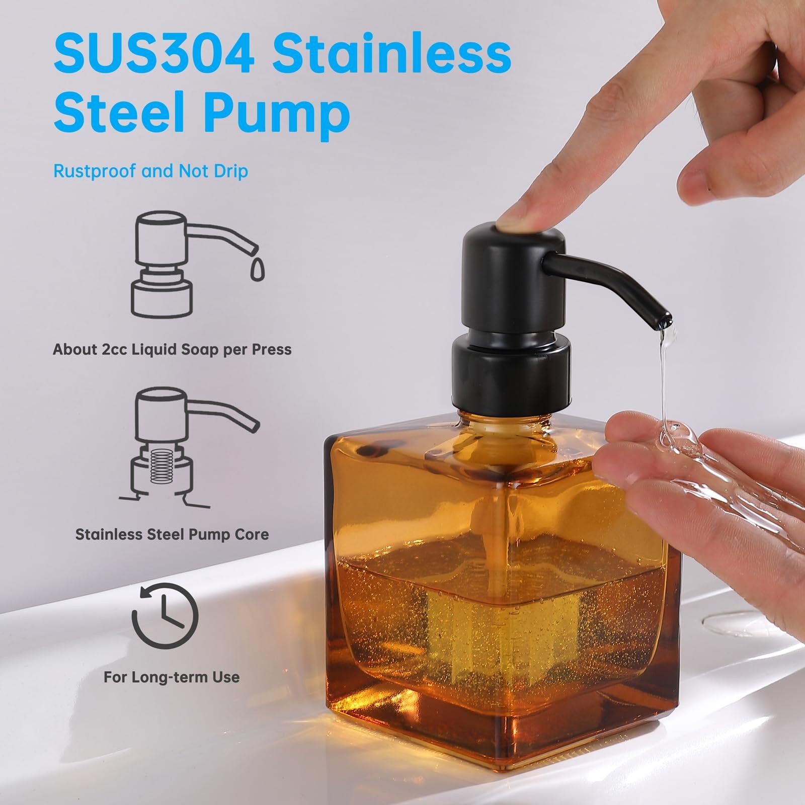 Square Bathroom Soap Dispenser Amber Bottle with Black Pump, Retangle Cube 8.... gallery