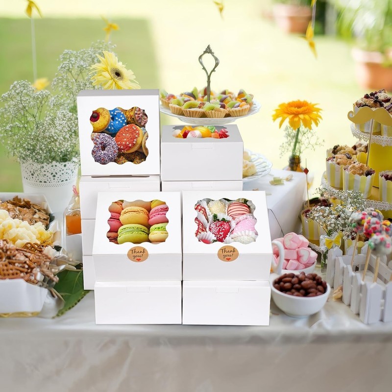 12 Pieces Cookie Boxes with Window, 6×6×3 Inches Treat Boxes for Bakery Desse... gallery