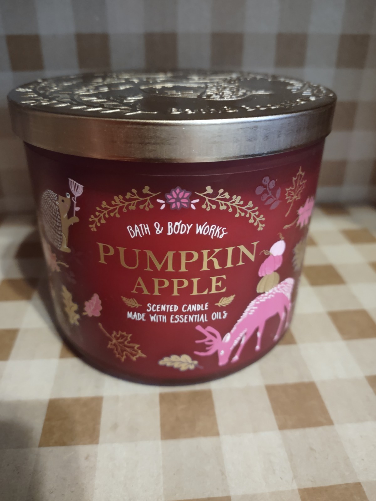 Bath & Body Works PUMPKIN APPLE 3-Wick Candle NEW RARE DEER LABEL gallery