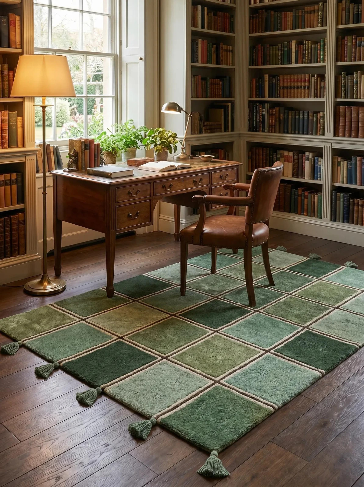 Hand Tufted Green Checkered Rug, Modern Farmhouse Area Rug, Sage Green Grid Rug gallery