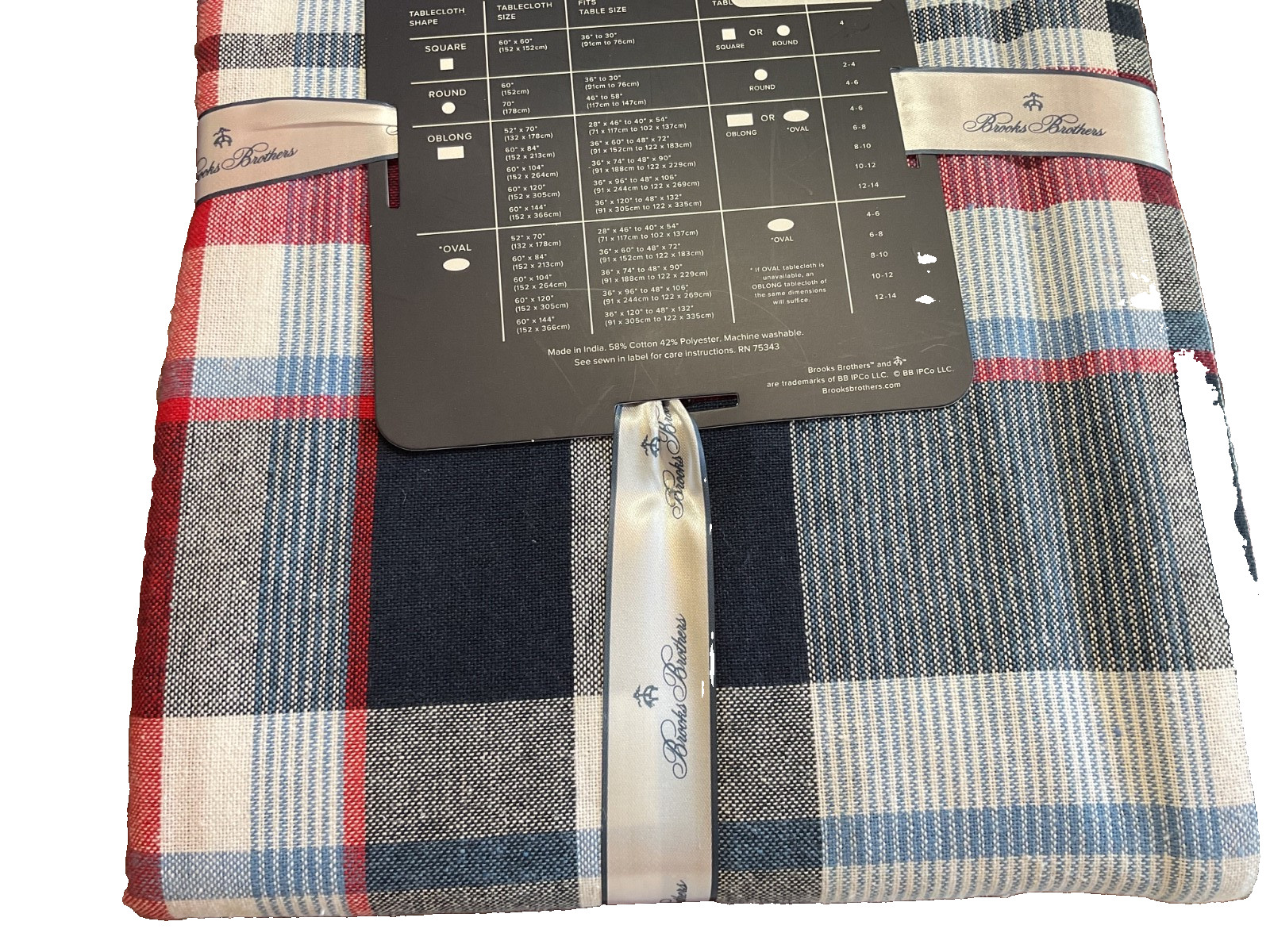Brooks Brothers TABLECLOTH 60 x 120 Red White Blue PLAID COTTON POLYESTER NWT gallery