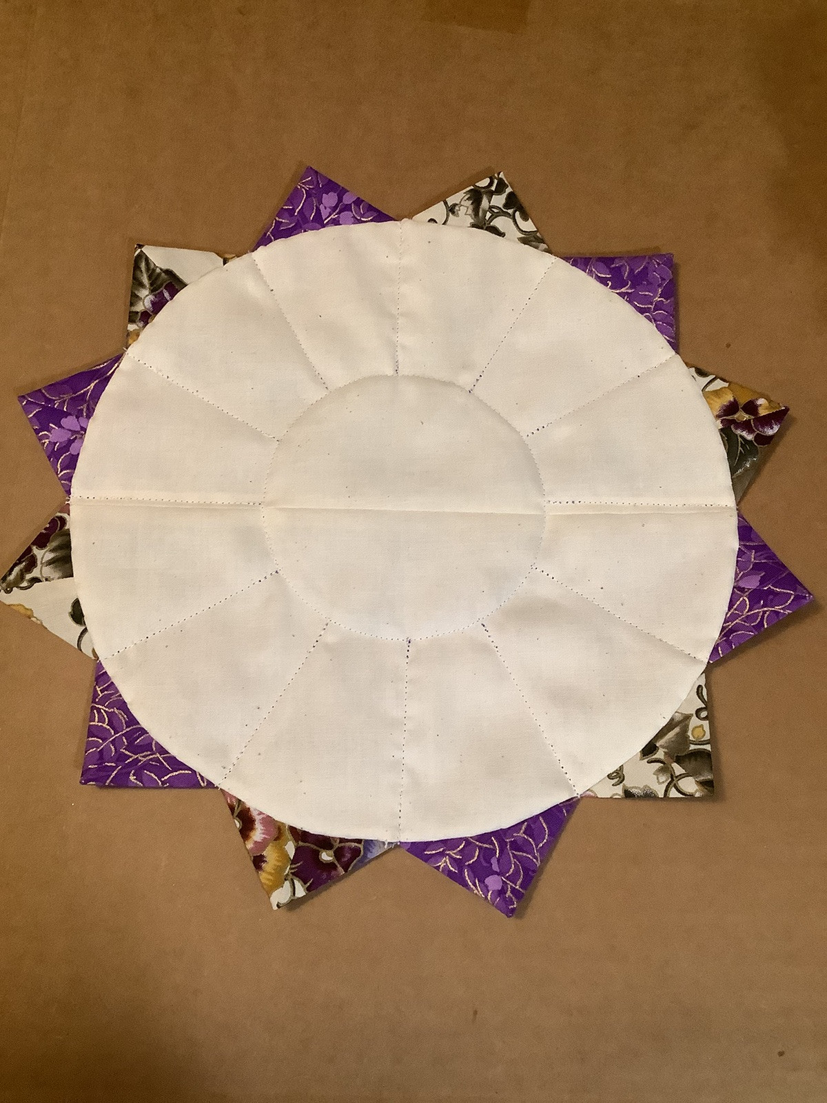 Handmade Quilted 12” Easter Spring Pansies Rustic Farmhouse Table Topper, New gallery