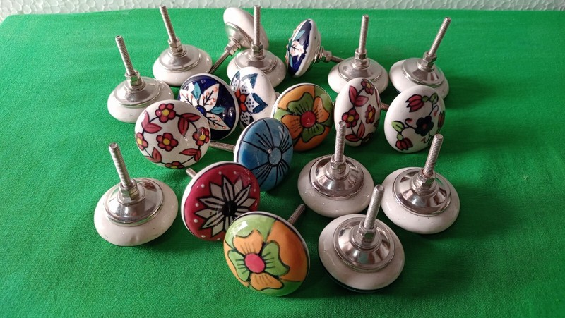 20 PC Cabinet Ceramic Knobs Pulls Hand Painted Drawer Door Handles Color knobs gallery