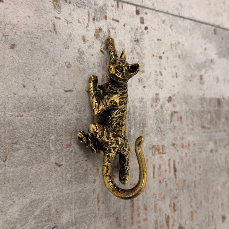 Bengal Cat Wall Hook Solid Brass Key Holder Animal Bathroom Decor Gift gallery
