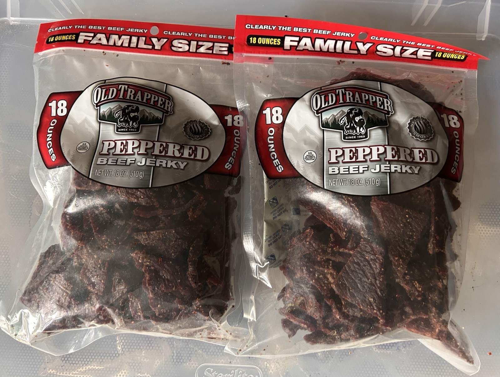 Lot Of [2] Old Trapper Peppered Beef Jerky 18oz, Family Size. Exp 08/26 & 09/26 gallery