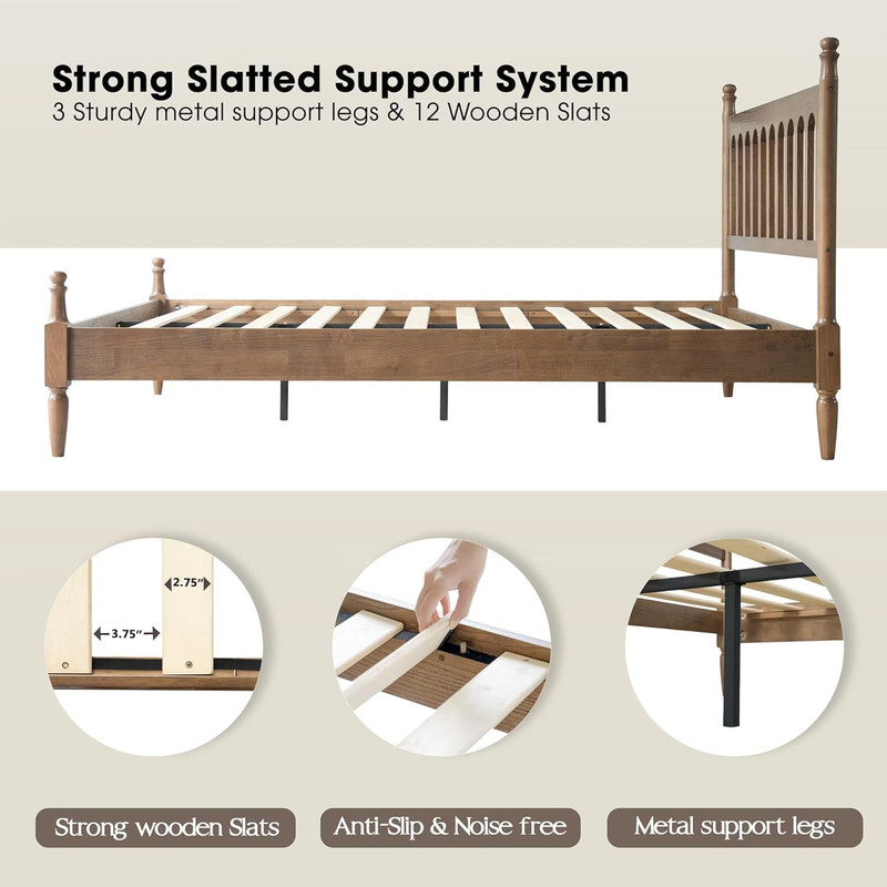King Size Solid Wood Platform Bed Frame with Headboard & Footboard, Easy Assembl gallery