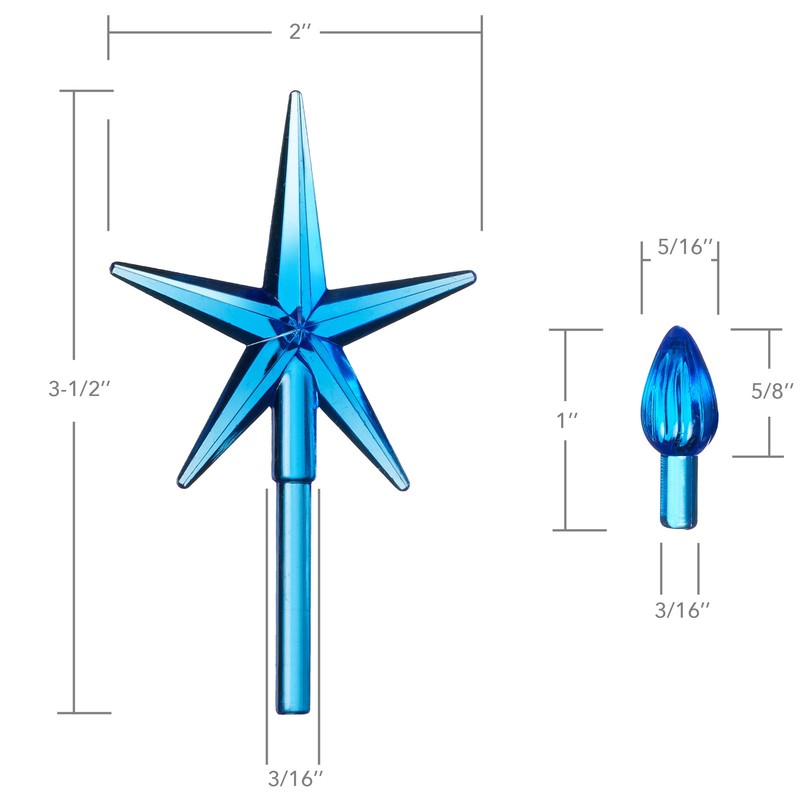 108 Replacement Blue Ceramic Christmas Tree Twist Light Bulbs, 3 Star Toppers gallery