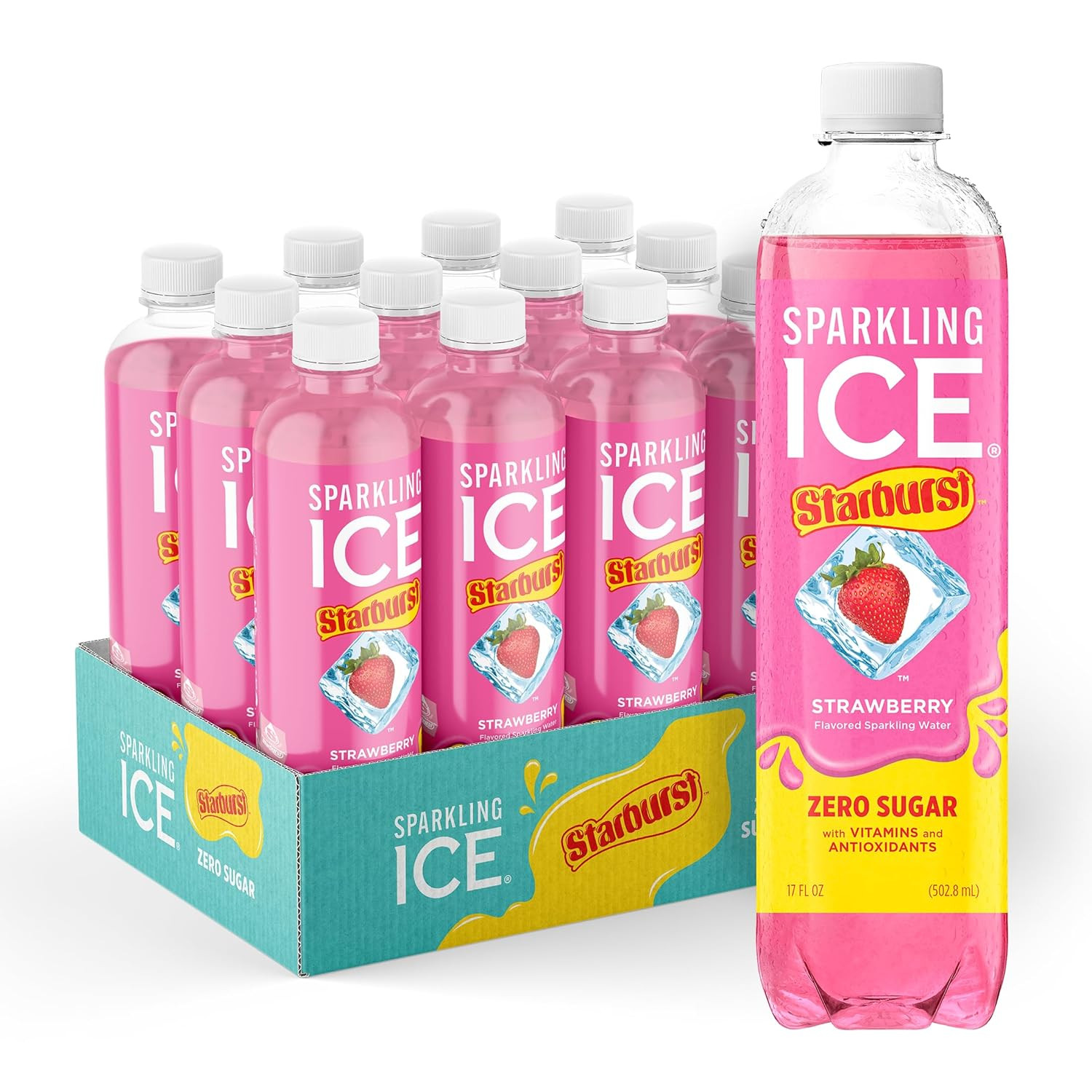 Sparkling Ice STARBURST Strawberry, Zero Sugar Flavored Sparkling Water, with Vi gallery