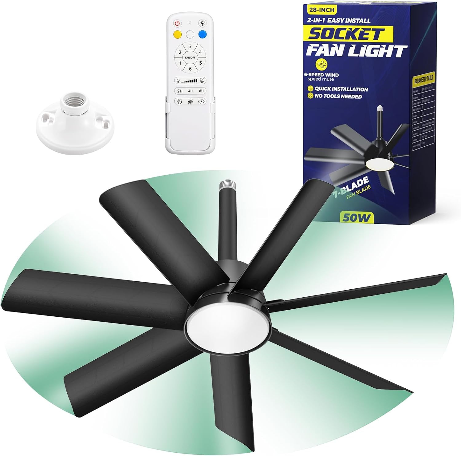 28In Socket Fan Light, 4000LM Ceiling Fans with Lights and Remote, 3000K-6500K 3 gallery