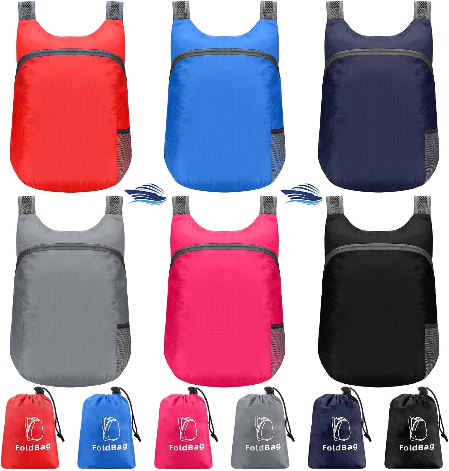 6 Pack Lightweight Packable Backpack 20L Hiking Daypacks Water Resistant Foldabl