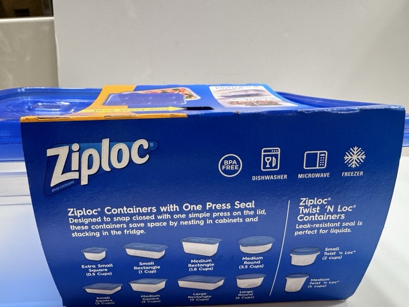 9 SETS Ziploc One Press Seal Large Rectangle/ Med Square/ Sm Square Containers gallery