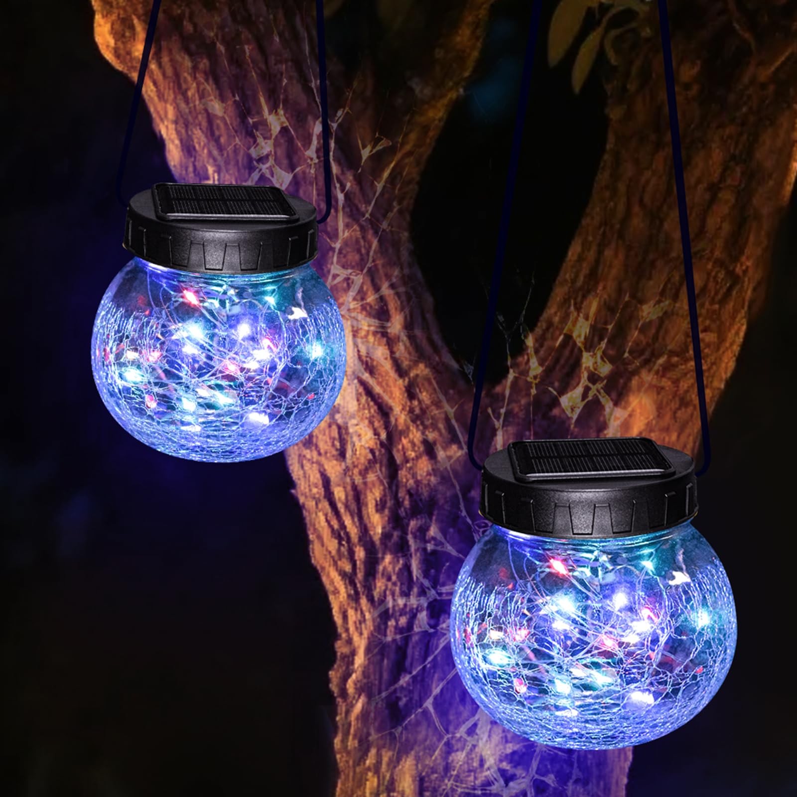 2 Pack Solar Lantern Outdoor Lights, Multi-Coloured Solars Lanterns with 30 L... gallery