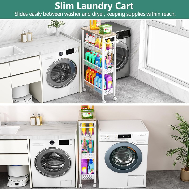 Utility Slim Storage Cart, 4 Tier Small Rolling Kitchen Laundry Room Cart wit... gallery