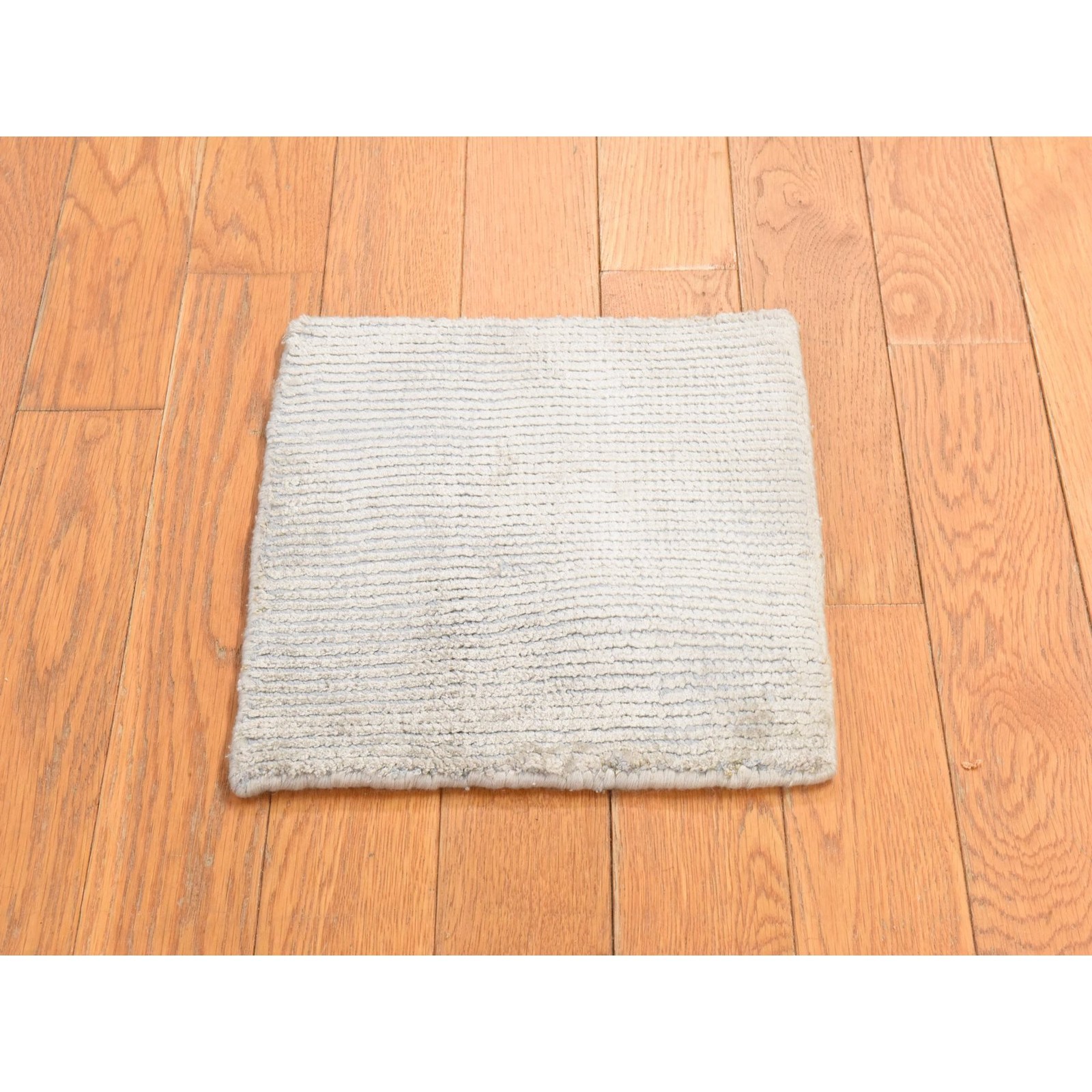 1'x1' Ivory Hand Loomed Wool and Silk Modern Design Table Top Rug 78664 gallery
