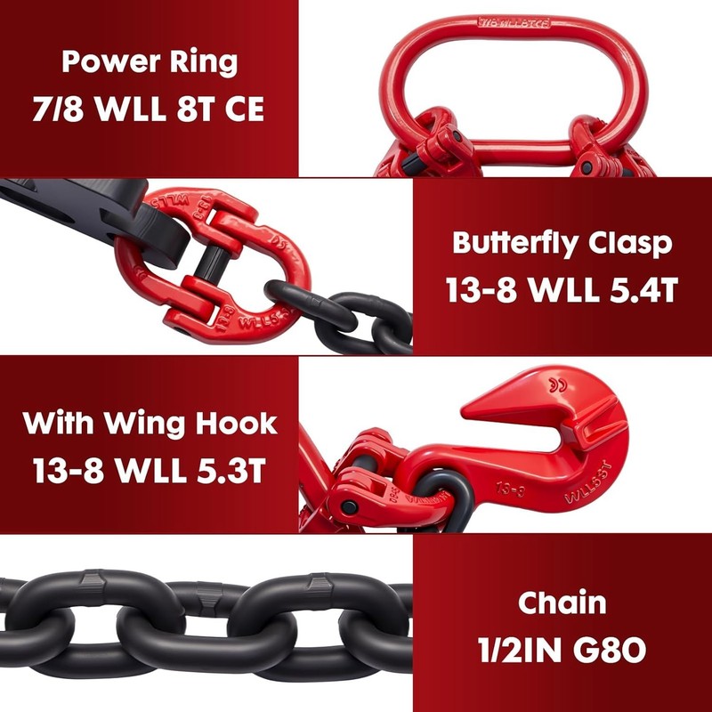 G80 Shipping Container Loading Chain 1/2" x 5', Container Hooks w/ Hot Dip Chain gallery
