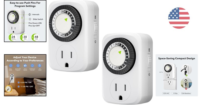 2-Pack Indoor Mechanical Outlet Timer - 24-Hour Automation for Indoor Lighting gallery