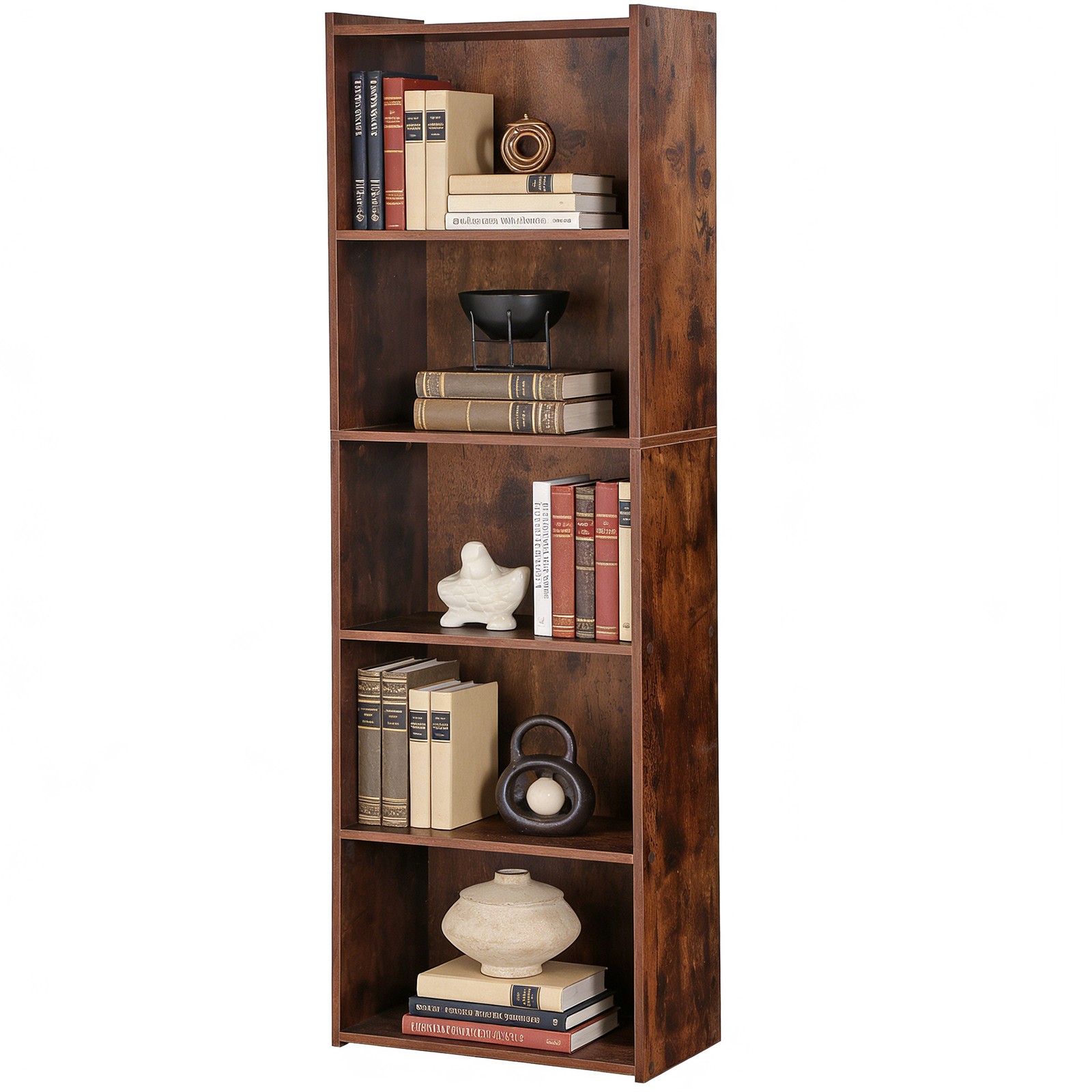 Bookshelf 5-Tier Bookcase Freestanding MDF Display Storage Organizer Home Brown gallery