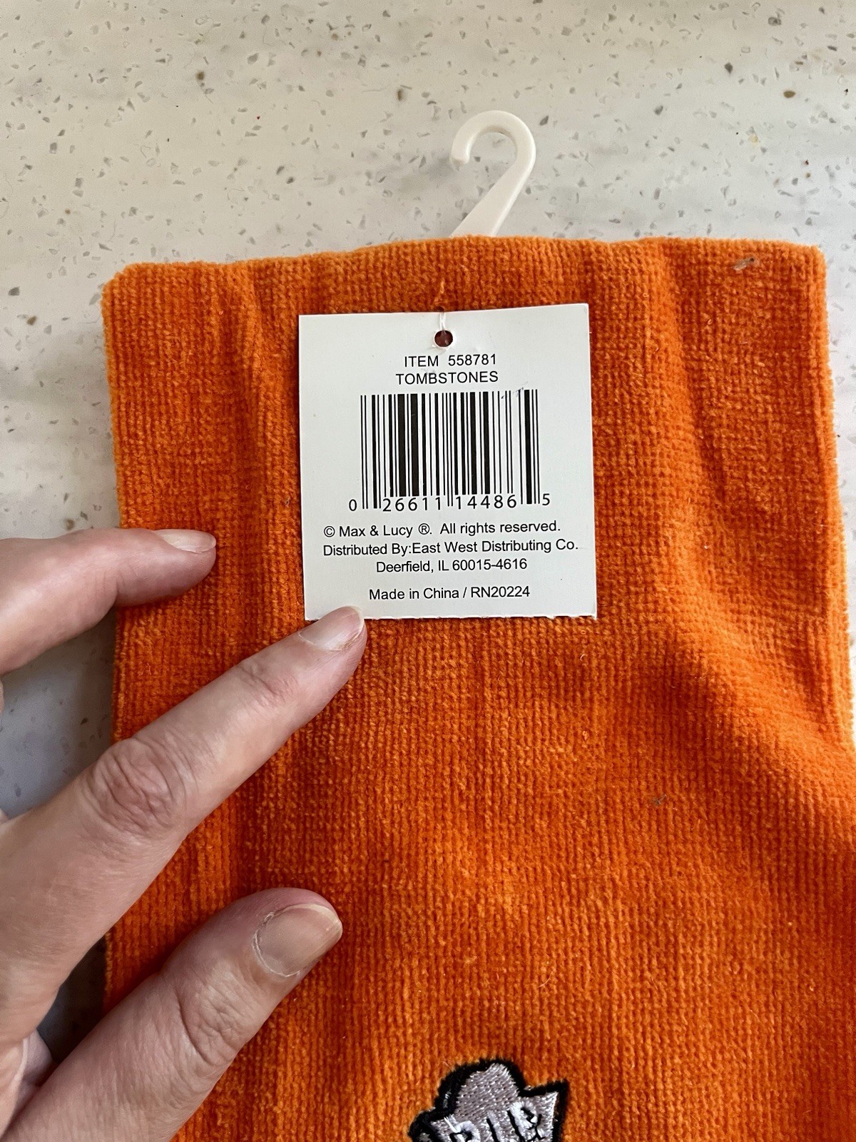 Max & Lucy Orange Halloween Rocks Hand Towel Embroidered Gravestone NWT gallery
