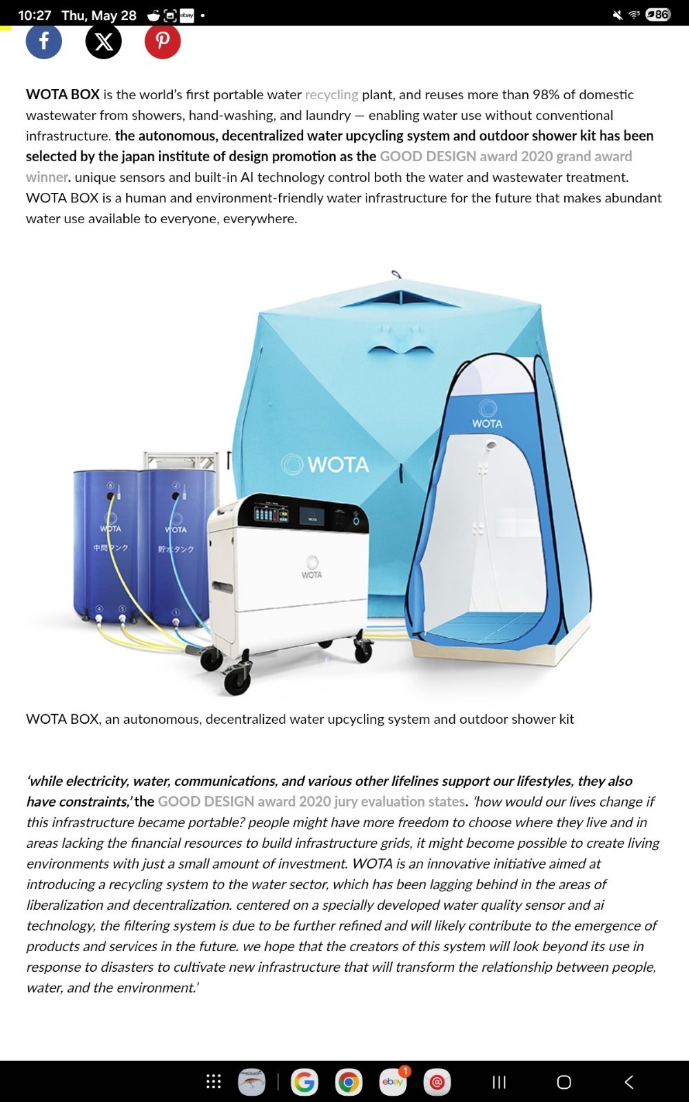 WOTA BOX Water Recycling System & Shower Kit Advanced RO/UV Off-Grid Preppers gallery