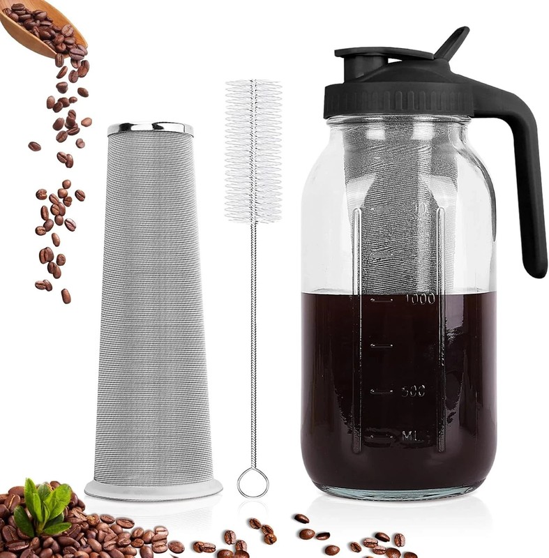 64oz Cold Brew Coffee Maker & Iced Tea Maker Mason Jar Pitcher Set gallery