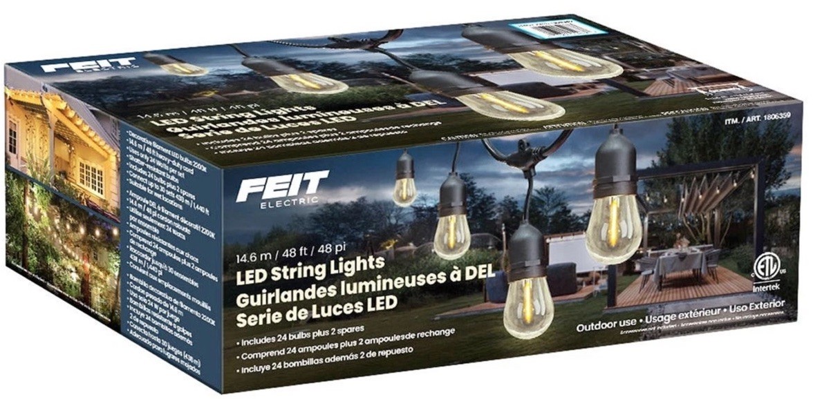 Feit Electric 48 ft LED String Lights - Indoor and Outdoor, 24 Bulbs, Waterproof gallery