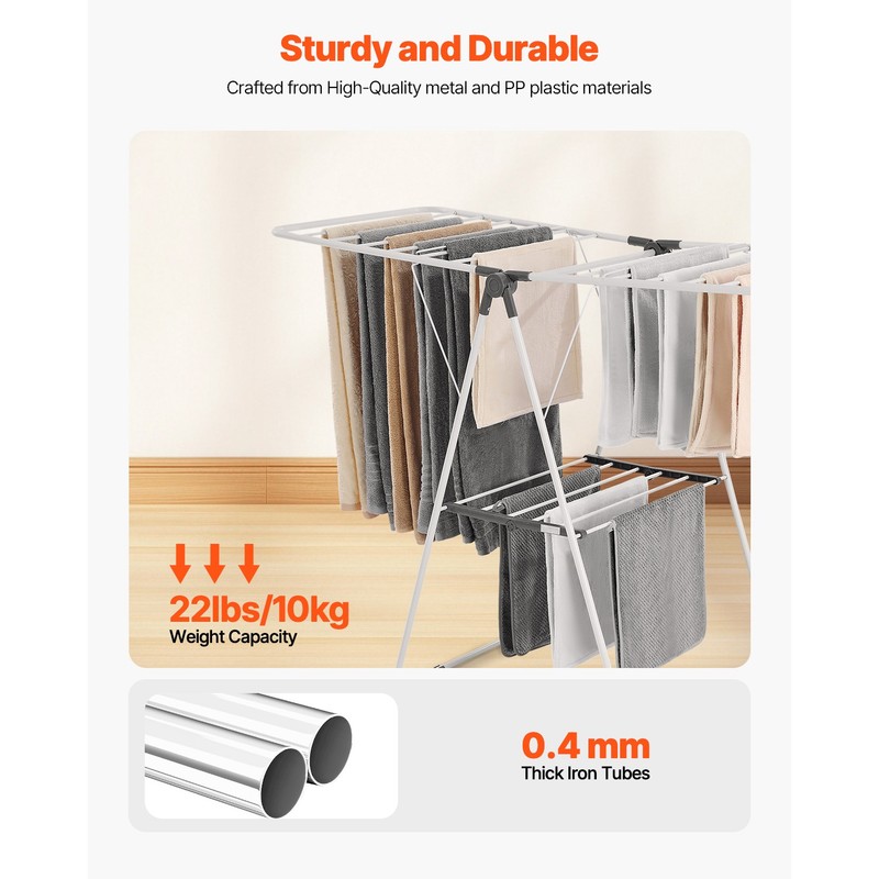 Uimoso Adjustable 2/4-Tier Folding Clothes Drying Rack with Sock Clips & Rods gallery