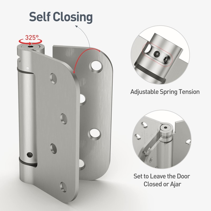Self Closing Door Hinges, Spring Loaded Hinges 4 Inch, Brushed Nickel, 2 Pack gallery