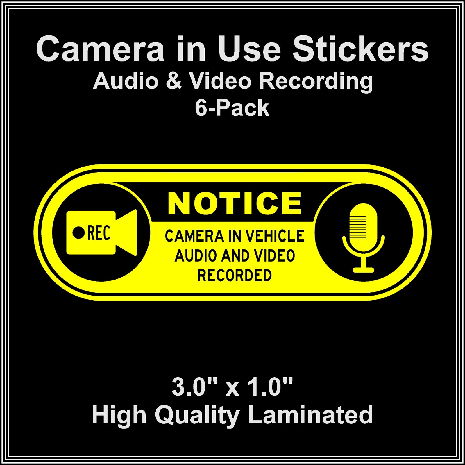 Camera in Car Recording Video 6-Pack Decals Yellow & Black 3.0" x 1.0" for Uber gallery
