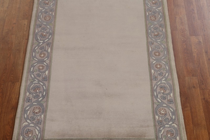 Bordered Beige Handmade Indian Rug Wool Nepalese Bedroom Carpet 4x5 ft. gallery