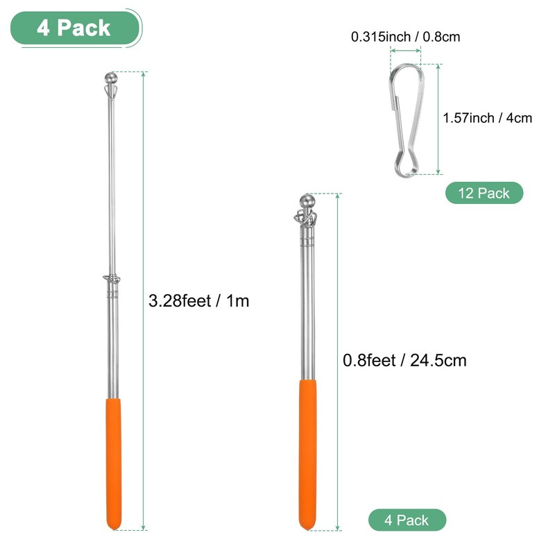 4-Pack 3.28Ft/1M Telescopic Flag Pole with Clips Orange gallery