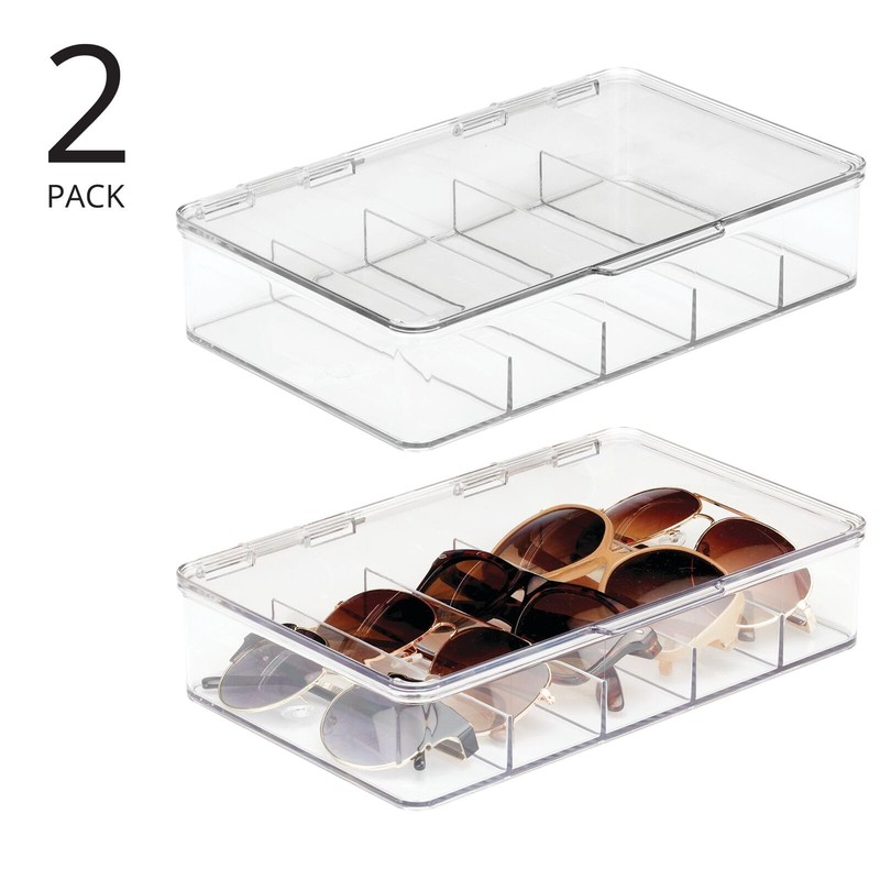 mDesign Plastic Stackable Eyeglass Case Storage Organizer Pack of 2, Clear gallery