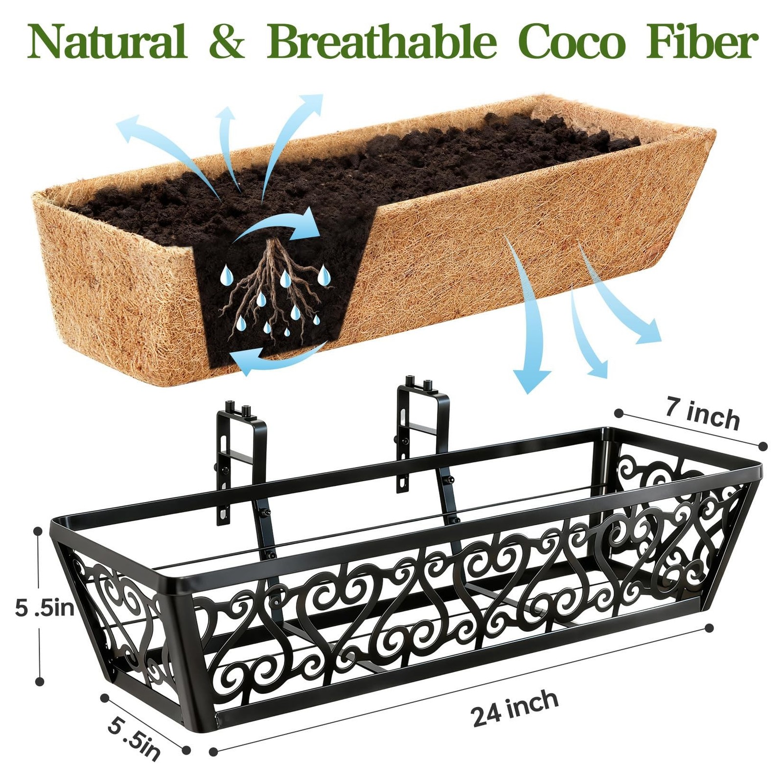 2 Pack 24 Inch Deck Railing Planter Box - Window Boxes Planters with Adjustab... gallery