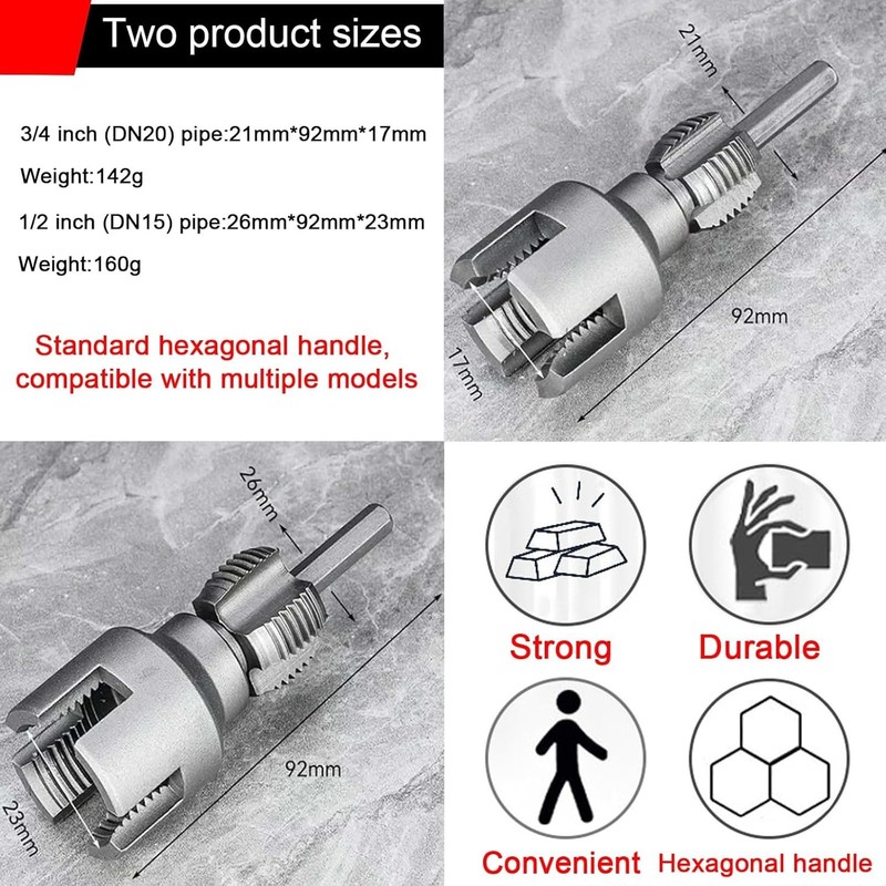 2Pcs 1/2'' 3/4'' Water Pipe Threading Tool Integrated Internal & External Pipe gallery