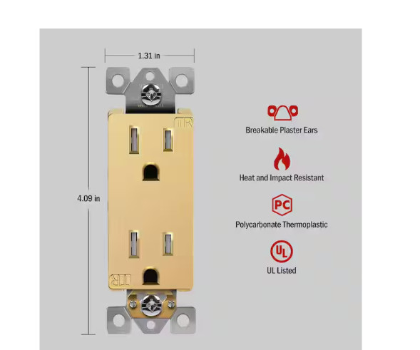ENERLITES 15A Tamper Resistant Decorator Duplex Outlet Gold 20-Pack Receptacle gallery