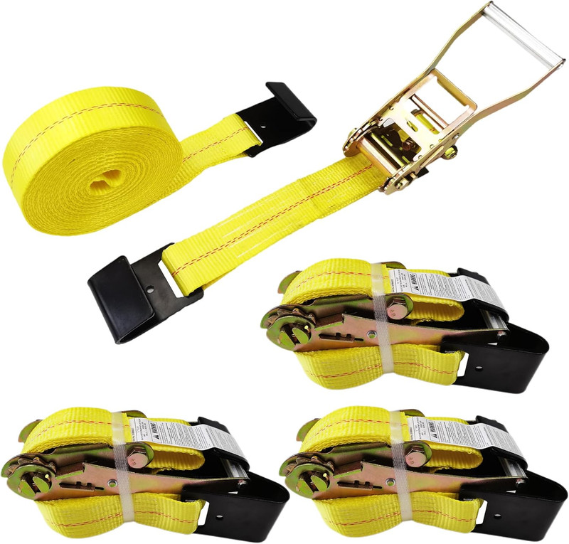 Flat Hook Ratchet Straps,4 Pack Heavy Duty Tie down Straps 2" X 27' Weather Resi gallery