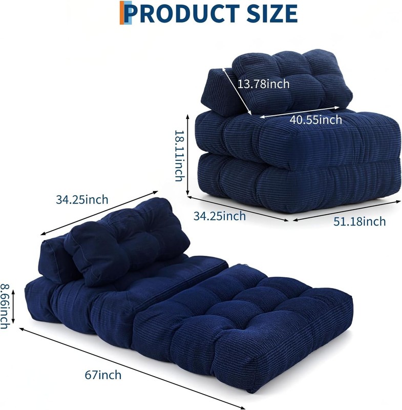 Folding Sofa Bed Convertible Sleeper Chair W/ Pillow Foldable Mattress W/ Back gallery