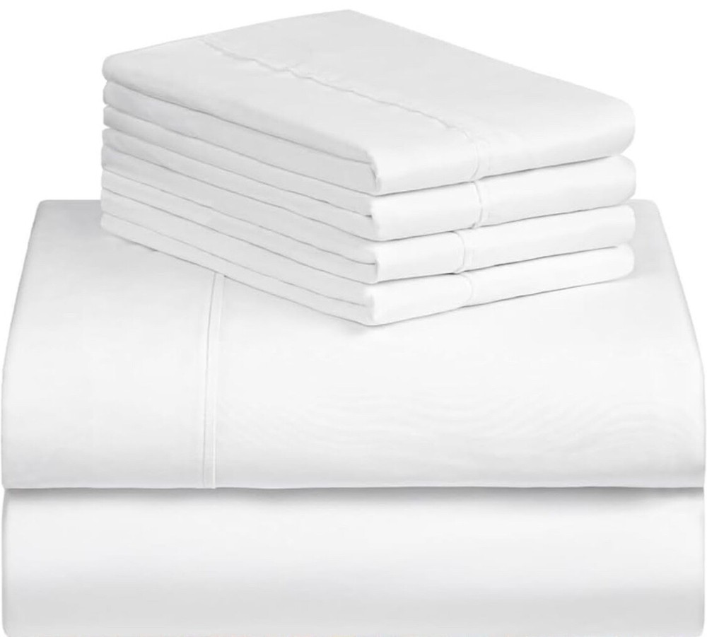 Lux Decor Collection White 6Pcs Bed Sheet Set Brushed Microfiber 1800 Queen