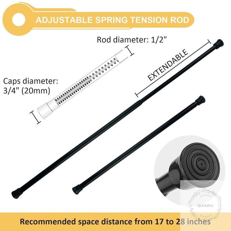 2Pcs Small Window Tension Rods Adjustable 17 to 28 Inch Expandable Spring Rod gallery