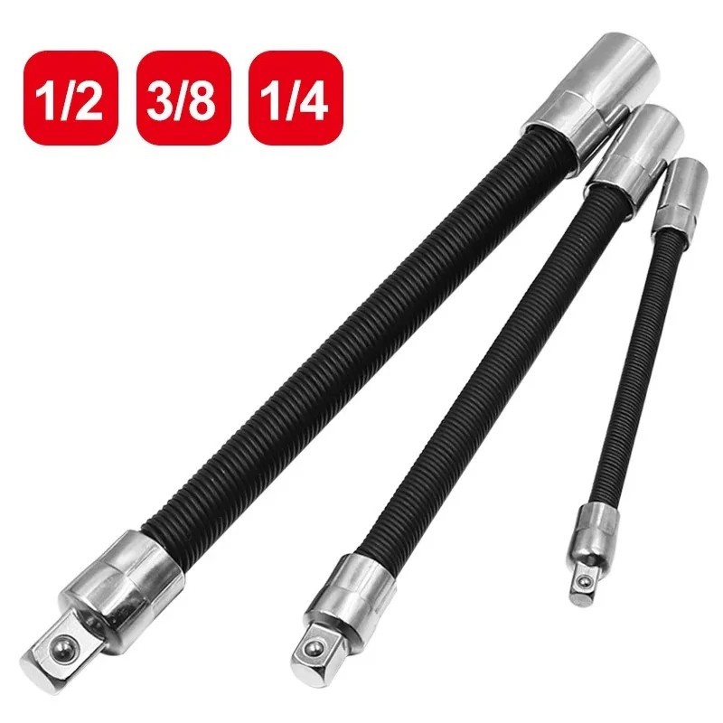 3-Piece Flexible Socket Extension Bar Set 1/2" 1/4" 3/8" Shaft Drive 10" 8" 6" gallery