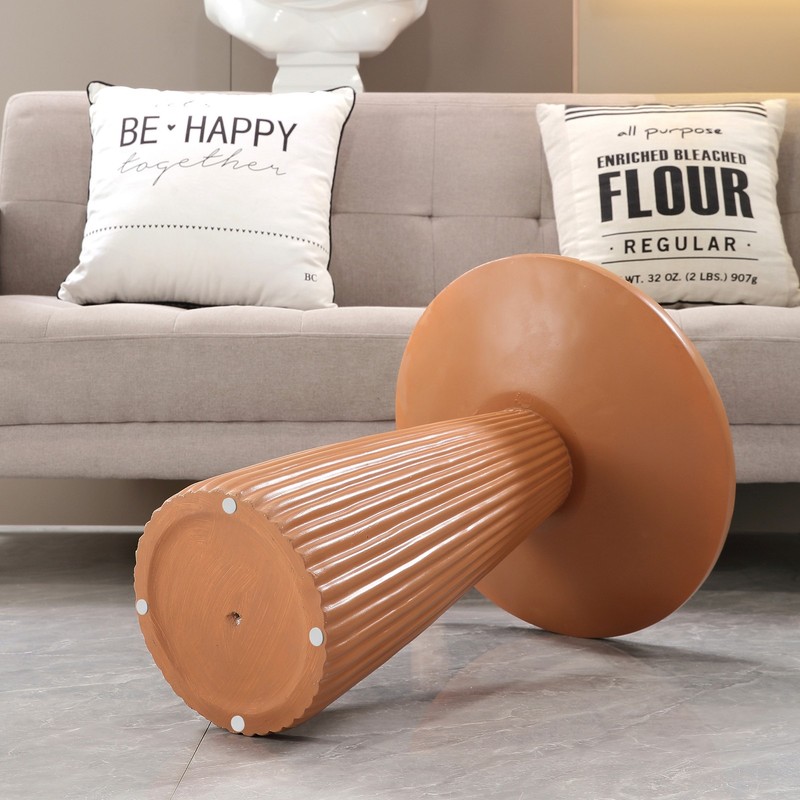 Light Coffee Magnesium Oxide Fluted Base Side Table, 17.72" Round gallery