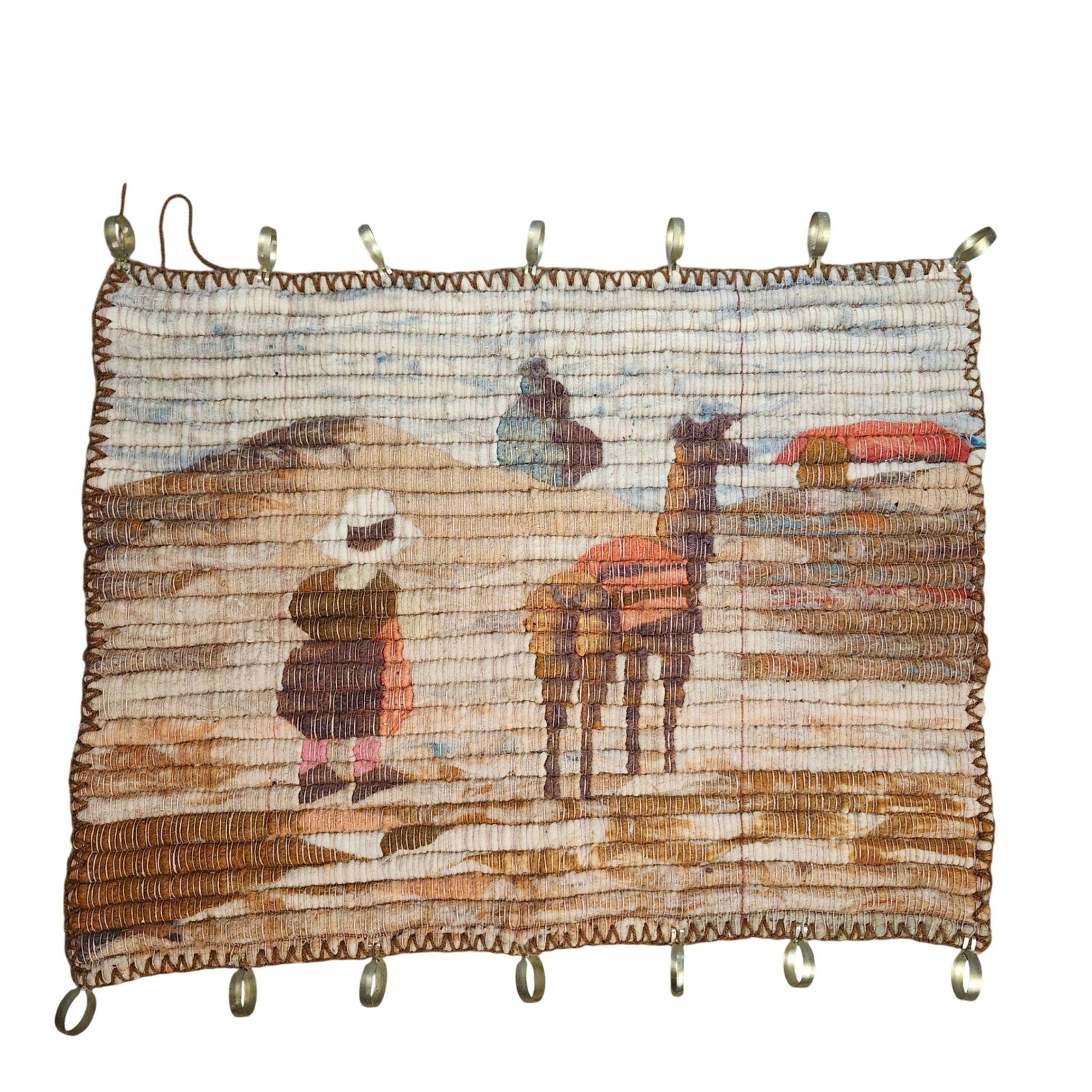 VTG Andean Hand Woven Wool Tapestry Llama Folk Art Wall Hanging South America gallery