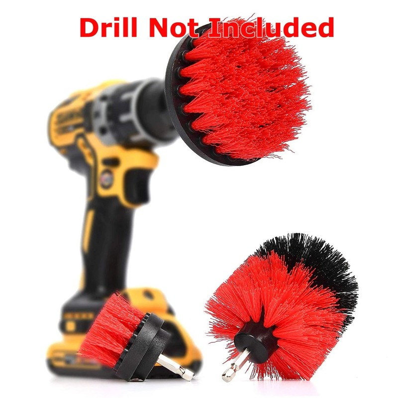 Red 6 Pack Drill Brush Attachment Scrubber Brushes Set Kit with Bit Extension gallery