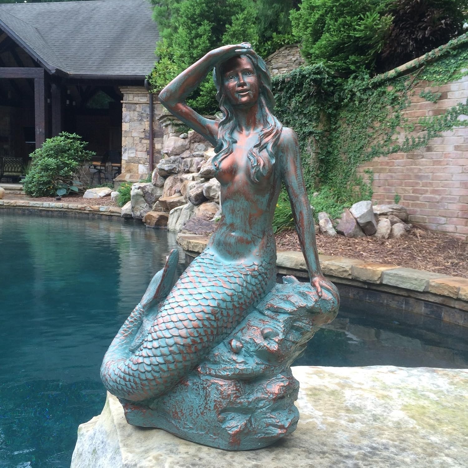 Large Mermaid Statue on Rock 32 Inch Classic Beach Garden Patio Decor gallery