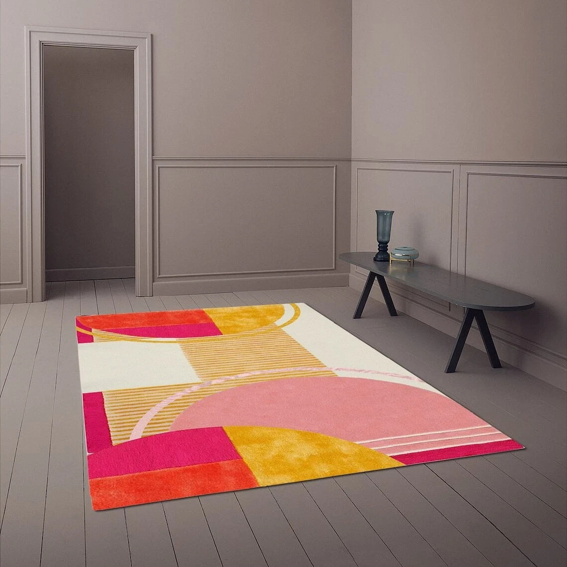 Geometric 9x12 ft.rug Handmade wool carpet 10x13 ft.Rectangle shape,Hallway gallery