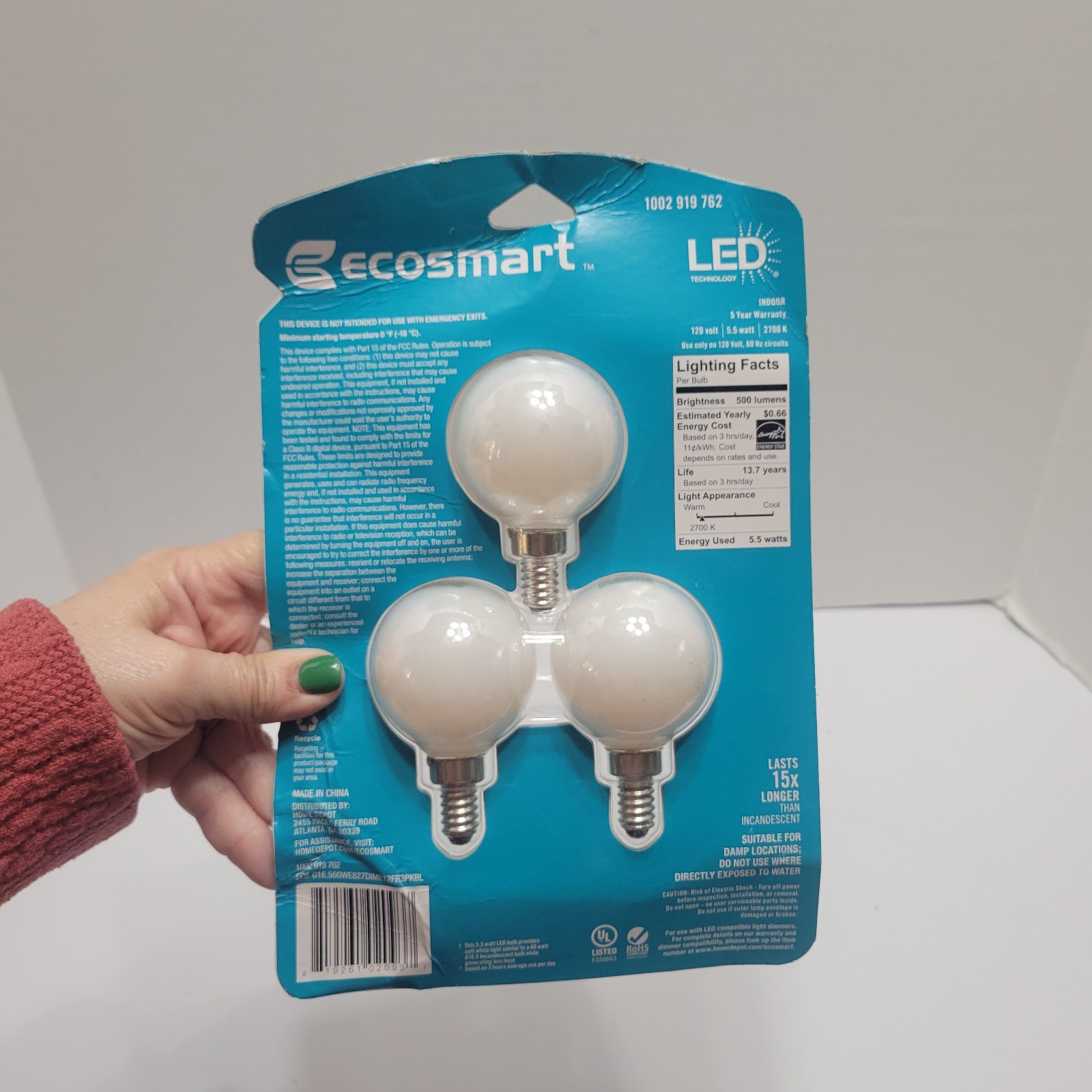 EcoSmart 60-W G16.5 Candelabra Base Soft White Dimmable LED Bulbs (3-Pack) gallery