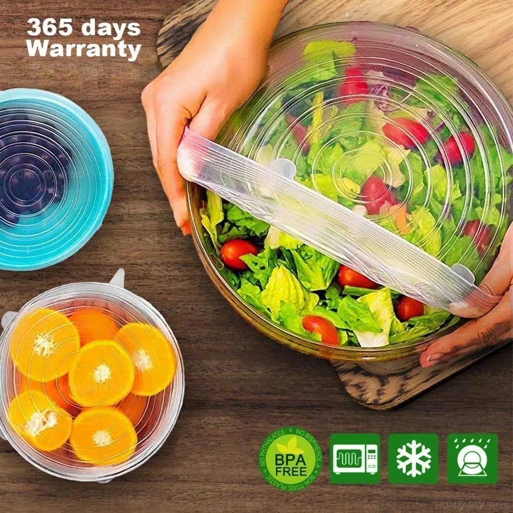 6Pcs Stretch Silicone Lids Bowl Reusable Kitchen Food Storage Wrap Sealing Cover gallery