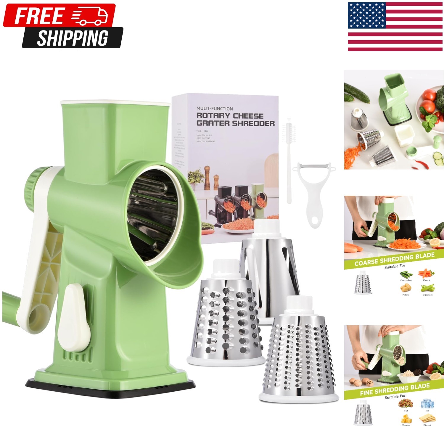 Kitchen Essential: Hand Crank Cheese Grater with 3 Blades & Easy Cleanup gallery