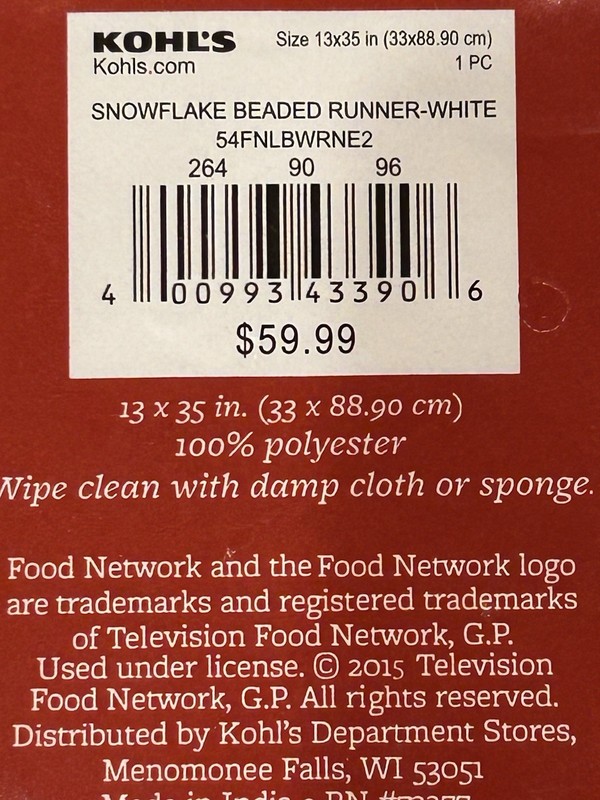Snowflake Beaded Table Runner Holiday Christmas Decor 13x35 NEW With Tags gallery