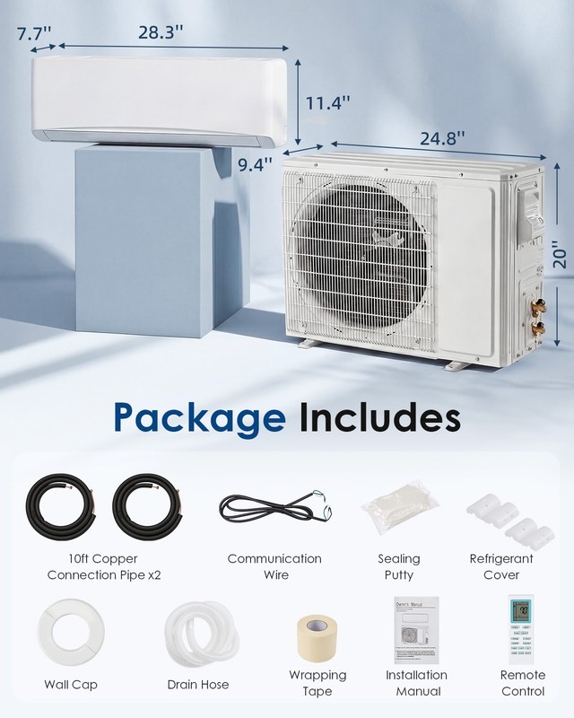 12000 BTU Mini Split AC, Wall Air Conditioner w/Heating Pump, WiFi & App Enabled gallery